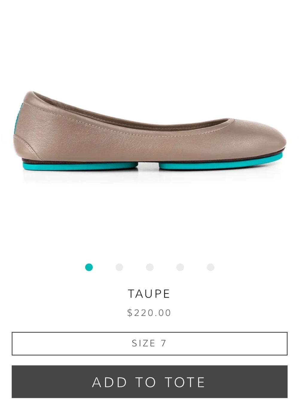 Tieks Taupe Leather Ballet Flat with Teal Sole